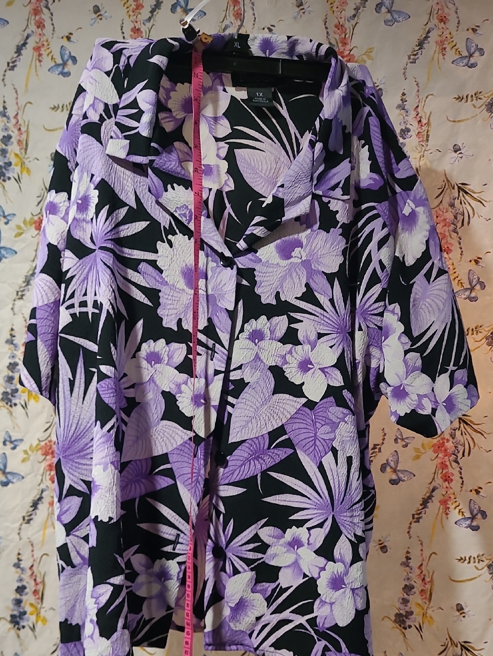 Briggs New York Black and Lavender Floral Button-Up